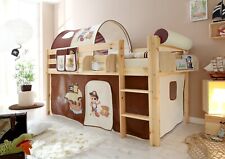 ANGEBOT Massivholz Hochbett "Malte" B-WARE Kiefer NATUR inkl. Classic Vorhang