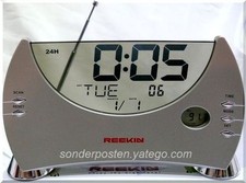 Reekin Designer Glas Uhr Wecker Radiowecker Uhrenwecker FM Scan Silber XXL LCD