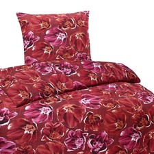 Hochwertige Biber Bettwäsche Baumwolle Blumen Rot 135x200 80x80