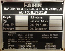 Fahr Schlepper Typenschild D12 D15 D17 D22 D25 D130 D180H D177S D270H D30L D400