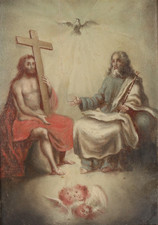 Heilige Trinität Barock Gemälde um 1750 Ölbild Süddeutschland Dreifaltigkeit