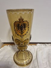 Antik Glas, Kaiser Wilhelm II, Theresienthal, Kelch Vase Pokal ,1887 Handbemalt 
