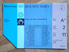 Olympia München 1972 Eintrittskarte Ringen 30.8.1972 19:00h Sitzplatz TOP