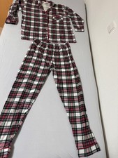 Damen Jugend Schlafanzug Pyjama kariert rot grün grau weiß Baumwolle Gr. 36/38