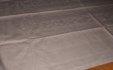 Altes Damast Tischdecke Webmuster Blumen 185 x 106 cm (10113)