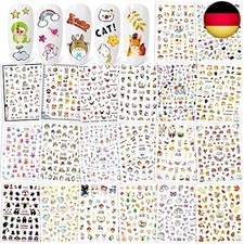 Qpout Gemischte Nagelsticker(1100+Muster), Tier Obst Blume 3D Nagel Aufkleber