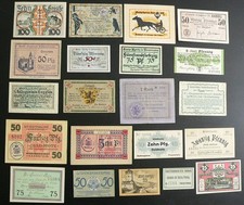 21x Kleingeldscheine 1914 - 1922 aus Traunstein Pyritz Hamburg Schildberg etc.