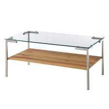 Couchtisch - Edelstahl-Eiche - Glasplatte - 110 cm Sofatisch Wohnzimmertisch