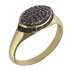 Damen Ring echt Silber 925 Sterlingsilber gelb-gold mit Diamanten schwarz weiß