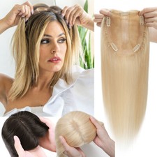 Damen 100% Echthaar Toupet Toupee Topper Clip In Human Hair Haarteil Wig Perücke