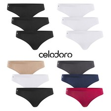 Celodoro Damen Basic String Tanga (3er Pack) Mini-Slip mit Zier-Logo