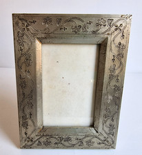 Holz Bilderrahmen Farbe Silber Silberblech Präge-Muster Girlande Blech Vintage