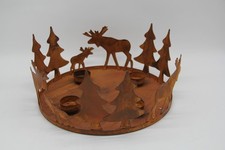 Kerzenteller Adventskranz Metall rost Tannen Hirsche / Elche Wald Weihnachten