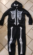 Schlafoverall/Overall/Kostüm Kinder, Gr.M (128-140), schwarz/Skelettaufdruck