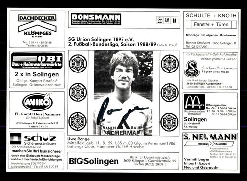 Uwe ronge autogrammkarte union - uwe,