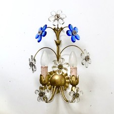 Wandlampe Kristall Glas Blume Murano Banci Kerzen Florentiner Wand Leuchte 1975