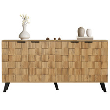 Sideboard Karierter Schrank Atmungsaktive Kommode von Holzmaserung mit 4 Türen