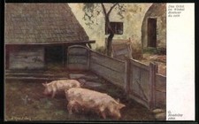 Künstler-AK G. Hradecny: Das Glück im Winkel, Schweinestall 