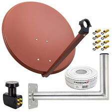 SAT Anlage 80cm Satelliten Schüssel ALU Rot Quad LNB Kabel 50m Wandhalter 45cm