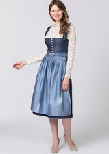 Stockerpoint Damen Dirndl Leonora Bayrisch Kleid Luxus 2-teilig Blau UK 6 Neu mit Etikett
