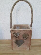 Laterne - Windlicht Herz Dekor aus Glas, Mangoholz Natur (B/H/T) 15x18x15cm