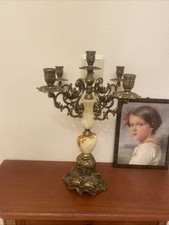 Kerzenständer,Messing,Marmor,5flammig,antik