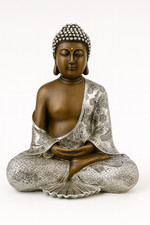 Buddha Figur 30cm Silber Braun Meditierende Deko Statue Sitzender Buddah Figur