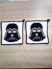 Topflappen Science Fiction, handgehäkelt, schwarz / weiß, 100% Baumwolle,  deko