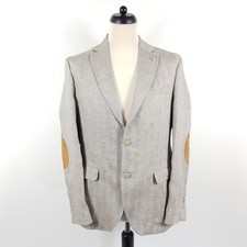 Massimo Dutti Sakko Herren Gr. 52 Grau Braun Slim Leinen Jacke Jackett Patches