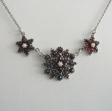 Granat Granatschmuck Collier Halskette Stern Trachten Vintage Antik Silber 925/-