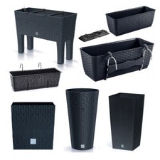 Blumenkasten Blumentopf Blumenkübel Kasten Balkonkasten Rattan Optik Anthrazit 