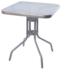 Glastisch 60x60x70cm Glas/Metall Silber Balkontisch Bistrotisch Gartentisch