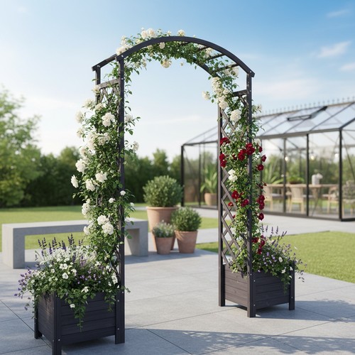 Rosenbogen mit blumenkästen - rosenbogen,
