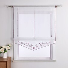 Raffrollo Raffgardinen mit Tunnelzug Bestickt Fenstergardine Modern Küche Weiß