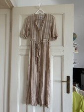 Trendy Mango Kleid Leinen Optik, Maxikleid Beige, Sommerkleid, Strandkleid