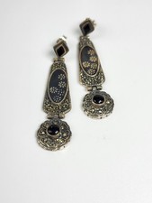 Silber 925 Ohrschmuck Mit Onyx Stein & Markasit Elegant