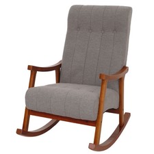 B-Ware Schaukelstuhl MCW-K10, Relaxsessel, Bouclé 450g/m², grau, Walnuss-Optik