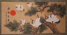Chinesisches Rollbild mit Kranichen auf einem Pinienast - 20. Jh.