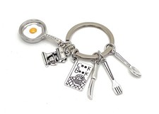 Koch Buch Spiegelei Besteck Schlüsselanhänger aus Metall siber Schlüsselring