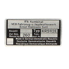 Typenschild Blanko für Simson Schwalbe KR51/2E Originalgetreues Ersatzteil