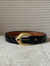 Elfers Ledergürtel Schwarz Gold 105 Kroko Stil Glänzend (Kein Sterling Silber!)