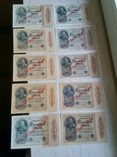 Reichsbanknoten 10x1000 Mark von 1922 mit Überdruck