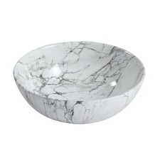 Waschbecken Keramik Aufsatzwaschbecken rund weißer marmor 38 cm Klick-Ablauf