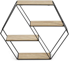 Hexagon Wandregal Metall/Holz