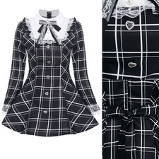 Damen Kaiertes Kleid Langarm Hemdkleider Blusenkleider Spitzen Kragen Vintage