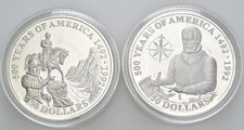 Künker: Cook Islands 2 x 50 Dollar 1992 500 Jahre Amerika je 1 Unze 925er Ag PP