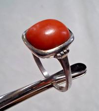 Ring Silber 935 Antik Art Deco rote Koralle schlicht elegant Gr. 55 / 17,5 mm