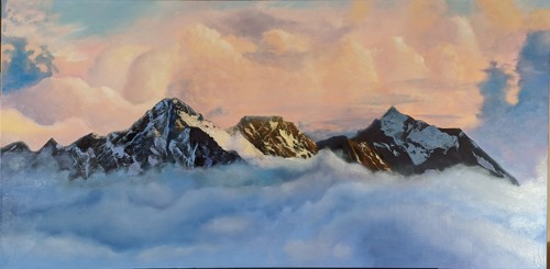 Berge und himmel - und, Ölbild