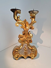 (K4) Holz Geschnitzt Rokoko Barock Leuchter Kerzenständer H33cm Blattgold Platin