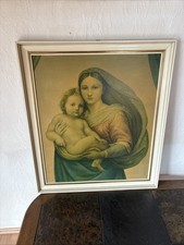 Sixtinische Madonna von Raffael, Lithografie, ca. 1970, Holzrahmen 60,5x70cm